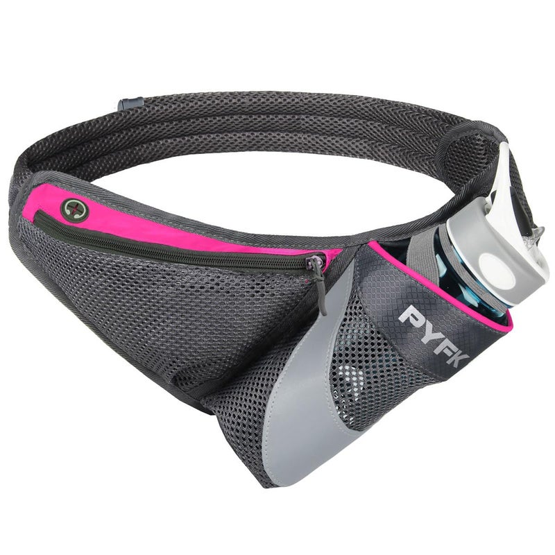 PYFK Running Belt Hydration Waist Pack with Water Bottle Holder for Men Women Waist Pouch Fanny Bag Reflective (Rose Red) - Image 1